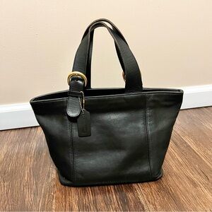 Coach Black Leather Tote with Gold Details